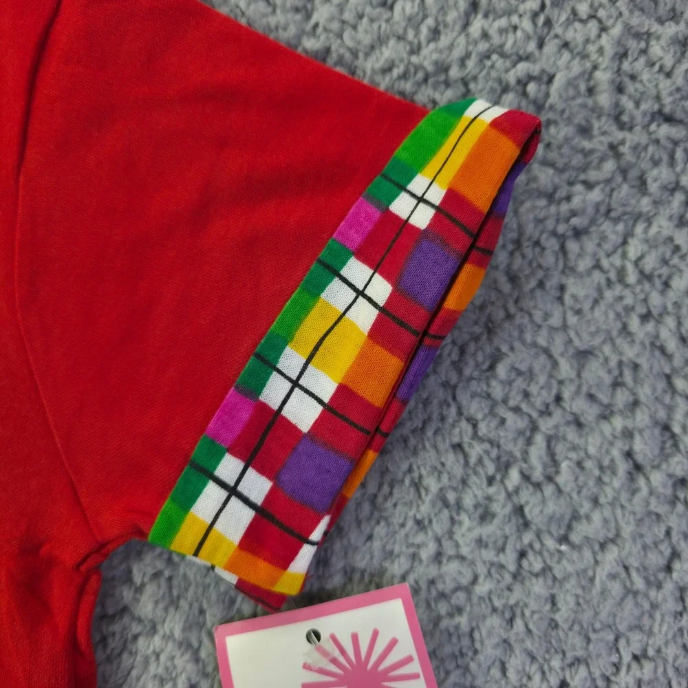 Vintage Sassy Attitude Kids Red Plaid Trim Pocket T-Shirt Size 7-8 Made in USA